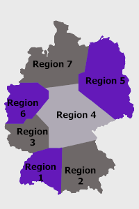 Einteilung von Deutschland in sieben Dienstleistungsregionen