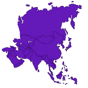 Violett eingefärbte Karte von Asien, Darstellung der Länder, in denen Auditdienstleistungen angeboten werden.