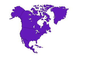 Violett eingefärbte Karte von Nordamerika, Darstellung der Länder, in denen Auditdienstleistungen angeboten werden.