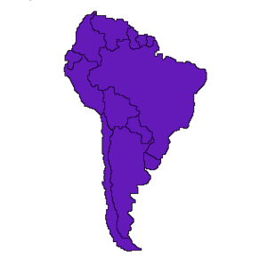 Violett eingefärbte Karte von Südamerika, Darstellung der Länder, in denen Auditdienstleistungen angeboten werden.